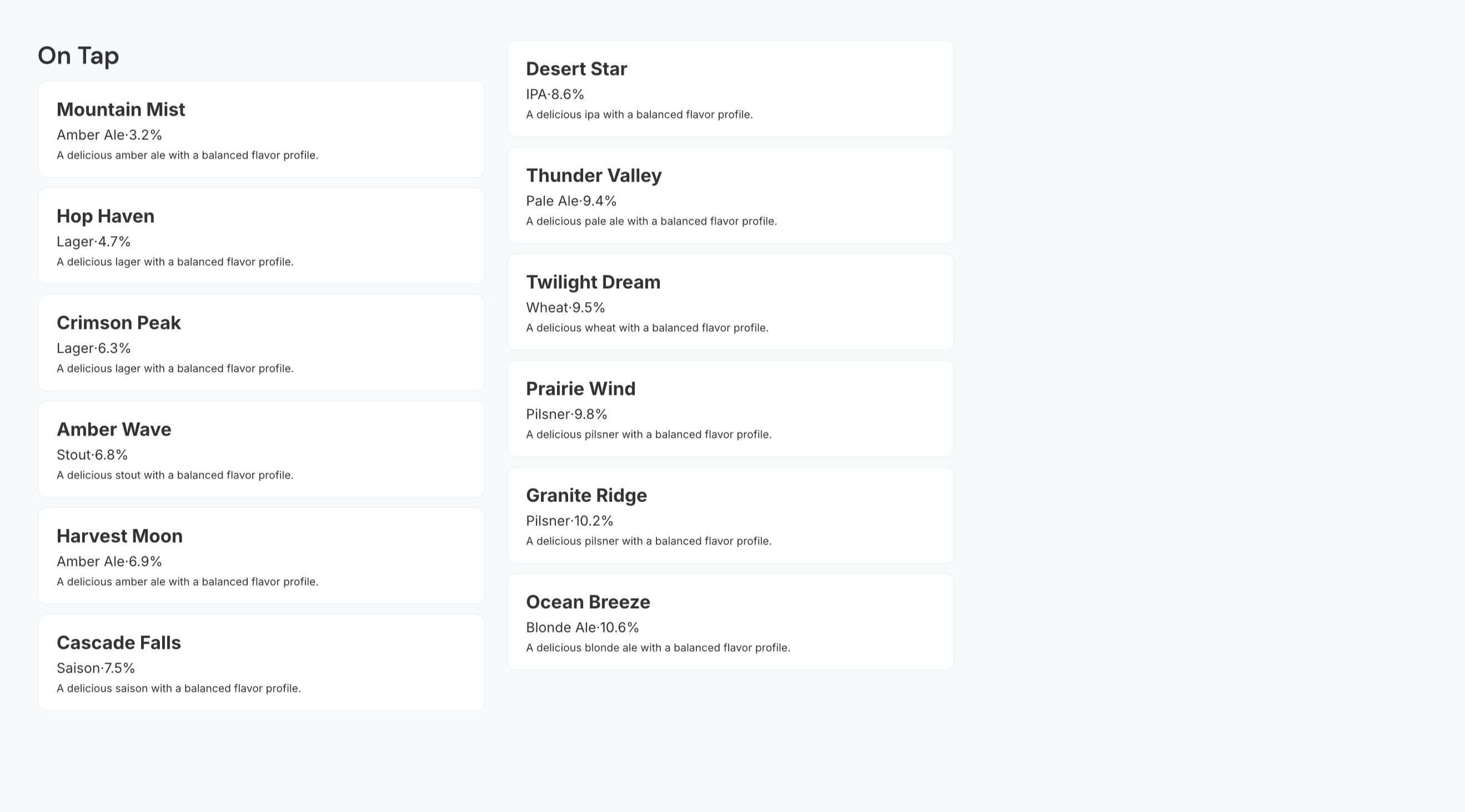 Screenshot of TV menu builder with drag-reorder sections, layout options, and color picker